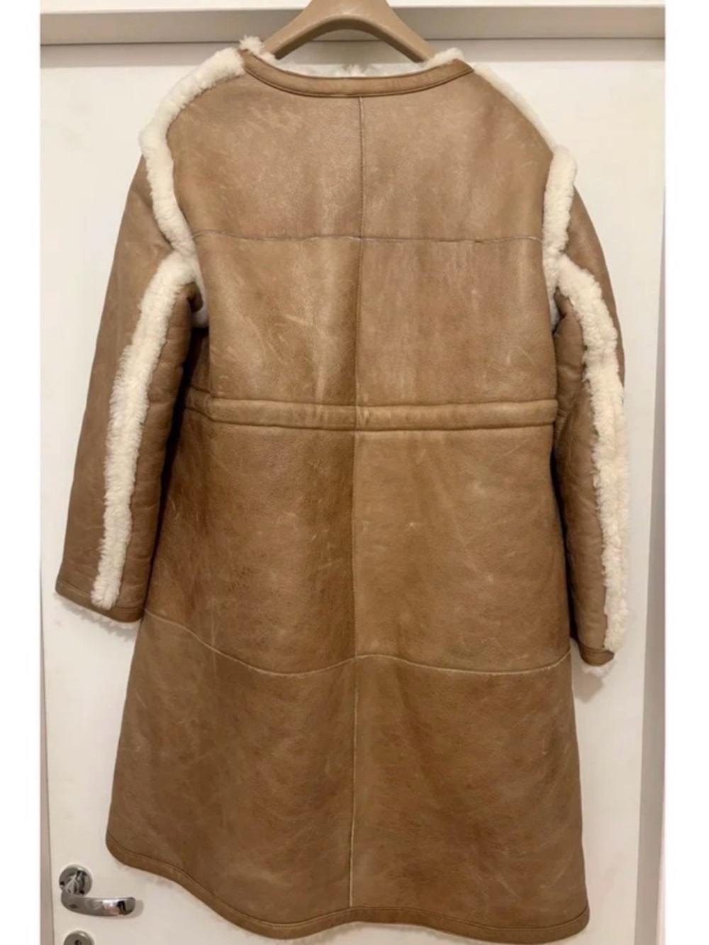 Moncler Tan Shearling Trench Coat with Cream Trim - Picture 4 of 12